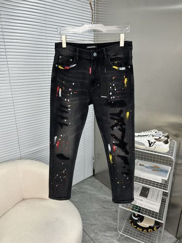 ペイント＆ダメージ加工 デニムパンツ ディースクエアード ジーンズ 偽物 ブラック