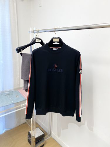 モンクレール Tシャツ 偽物 サイドライン クルーネック スウェットシャツ コットン ブラック