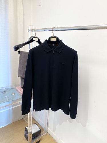 洗練された ハーフジップ 長袖ポロシャツ エルメネジルド・ゼニア Tシャツ 偽物 ブラック