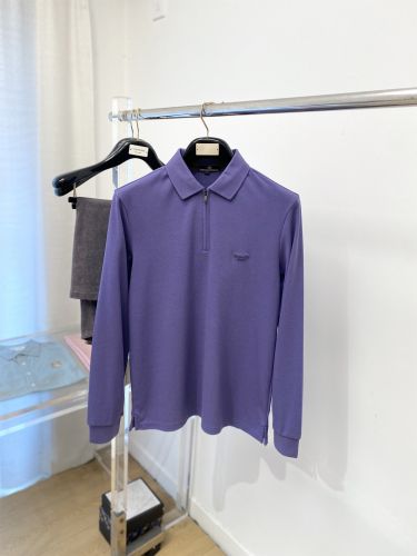 エルメネジルド・ゼニア Tシャツ 偽物 洗練された ハーフジップ 長袖ポロシャツ パープル