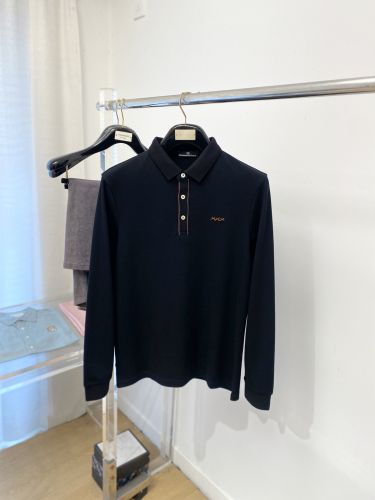 上品 洗練された ロゴ刺繍 長袖ポロシャツ エルメネジルド・ゼニア Tシャツ 偽物 ブラック