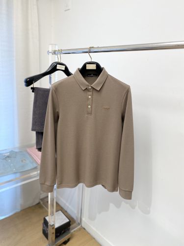 洗練された 上品 エルメネジルド・ゼニア Tシャツ 偽物 ロゴ刺繍 長袖ポロシャツ ベージュ