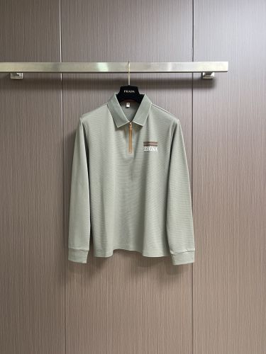 エルメネジルド・ゼニア Tシャツ 偽物 大人 洗練された ハーフジップ 長袖ポロシャツ ライトグリーン