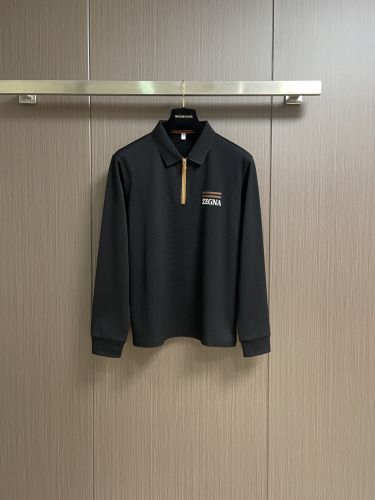 大人 洗練された ハーフジップ 長袖ポロシャツ エルメネジルド・ゼニア Tシャツ 偽物 ブラック