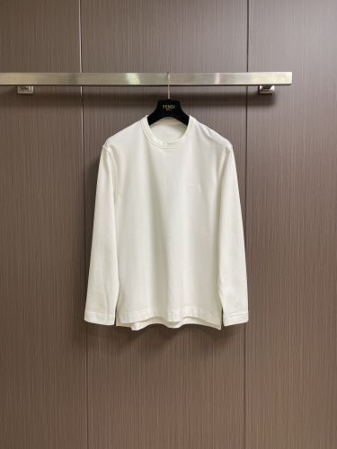 エルメネジルド・ゼニア Tシャツ 偽物 ベーシック ロゴ刺繍 長袖Tシャツ ホワイト