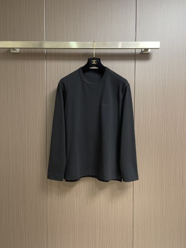 ロゴ刺繍 長袖Tシャツ ベーシック エルメネジルド・ゼニア Tシャツ 偽物 ブラック
