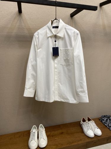 エンボスド ポケット ロングスリーブシャツ ルイ・ヴィトン シャツ コピー ホワイト