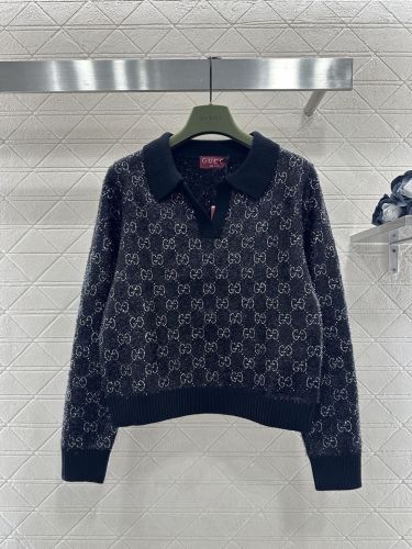 GG ラインストーン ニットポロ グッチ セーター 偽物 ブラック