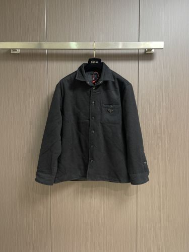 カジュアル 上品 プラダ パデッド カシミヤ シャツ スーパーコピー トライアングルロゴ