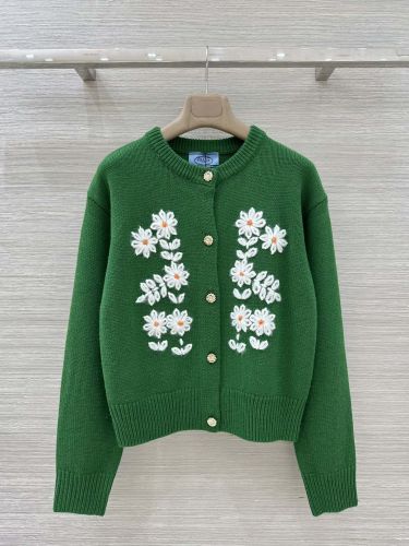 フェンミン フラワー刺繍 カーディガン プラダ ニット 偽物 カシミヤ