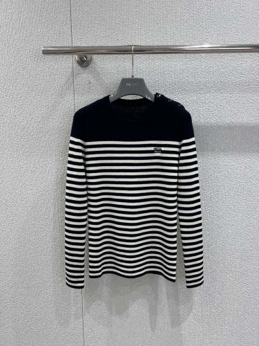 定番 カジュアル ロゴ刺繍ボーダーニット プラダ セーター 偽物 ウール