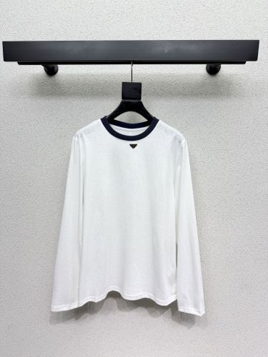シンプル カジュアル コットン 長袖Tシャツ プラダ Tシャツ コピー クルーネック