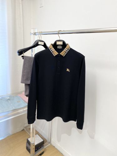 定番 チェックカラー 長袖ポロシャツ バーバリー Tシャツ 偽物 ブラック