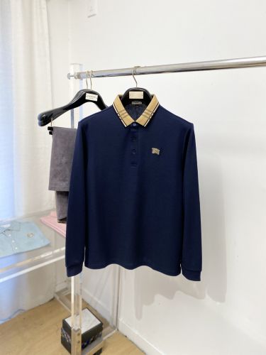 バーバリー Tシャツ 偽物 定番 チェックカラー 長袖ポロシャツ ネイビー