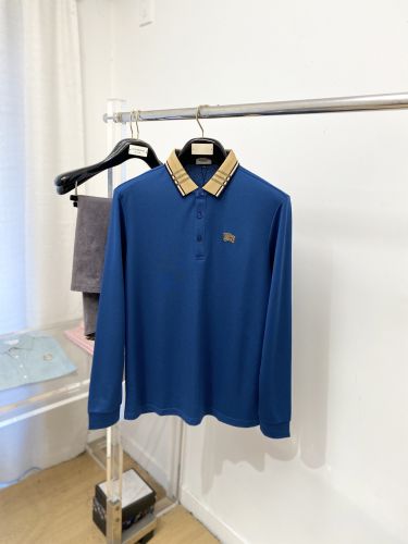 バーバリー Tシャツ 偽物 定番 チェックカラー 長袖ポロシャツ ブルー