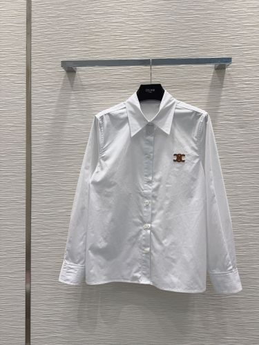 洗練された トリオンフ コットン 長袖シャツ セリーヌ シャツ コピー ホワイト