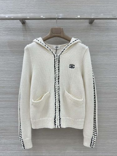 おしゃれ ジップアップ ニットフーディー セリーヌ ニット コピー アイボリー