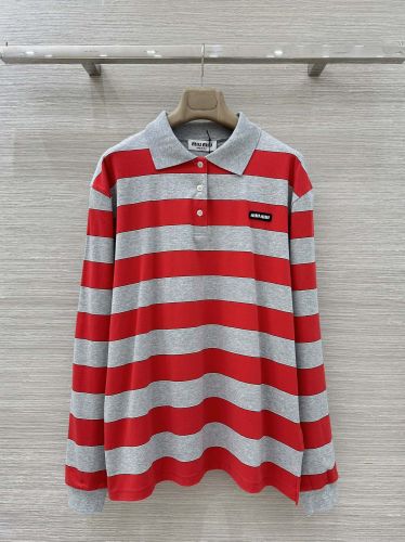 ボーダー ロングスリーブ ポロシャツ ミュウミュウ Tシャツ コピー コットン