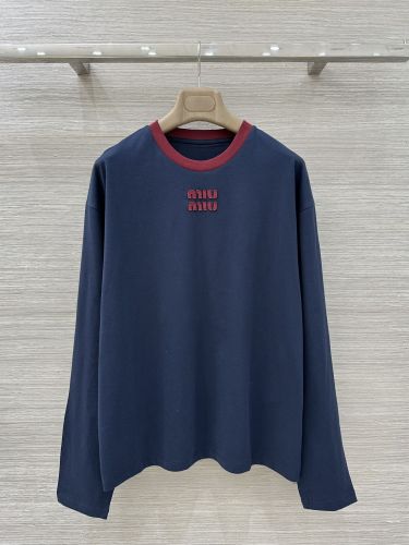 ロゴ入り コットン 長袖Tシャツ ミュウミュウ Tシャツ コピー クルーネック