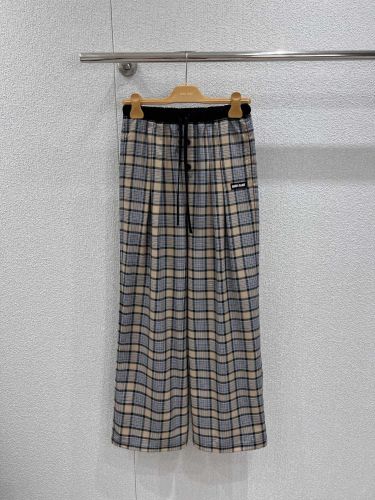 カジュアル チェック柄 ワイドパンツ ミュウミュウ パンツ コピー カジュアル