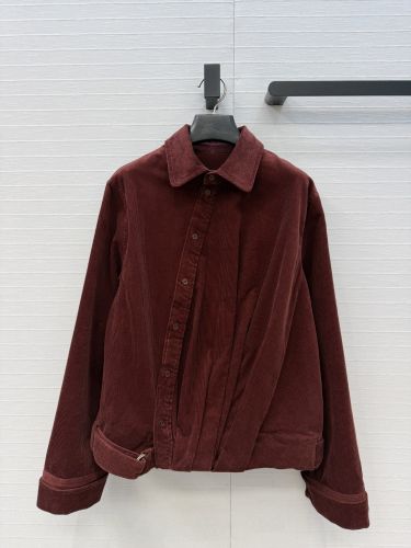 スタイリッシュ アシンメトリー コーデュロイシャツ ロエベ シャツ コピー ボルドー