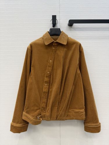 スタイリッシュ アシンメトリー コーデュロイシャツ ロエベ シャツ コピー ブラウン