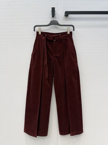 洗練された ベルテッド コーデュロイパンツ ロエベ パンツ コピー ボルドー