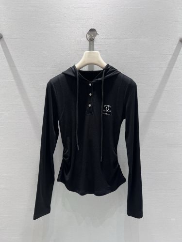 洗練された カジュアル CCロゴ フーディ トップス シャネル Tシャツ コピー ブラック