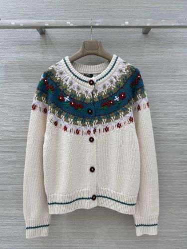 フェアアイル＆フラワー刺繍 クルーネック ニットカーディガン シャネル ニット コピー