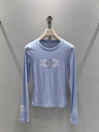 シンプル スタイリッシュ クルーネック 長袖Tシャツ クロムハーツ Tシャツ 偽物 ライトブルー
