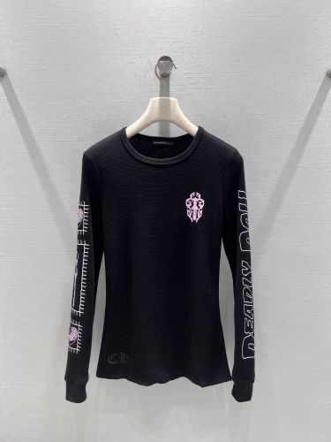 スタイリッシュ コットン ワッフル 長袖Tシャツ クロムハーツ Tシャツ 偽物 ブラック