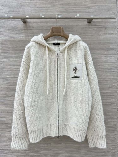 ウール ジップアップ ニットパーカー クロムハーツ ニット 偽物 アイボリー
