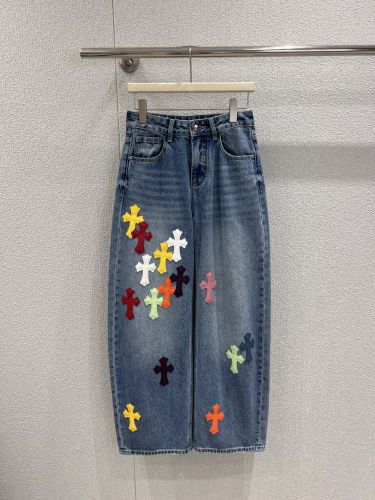 マルチカラー クロスパッチ デニムパンツ クロムハーツ ジーンズ 偽物