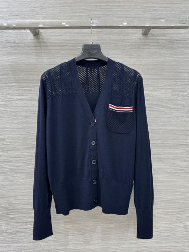 メッシュ切り替え Vネックカーディガン トムブラウン ニット スーパーコピー ネイビー