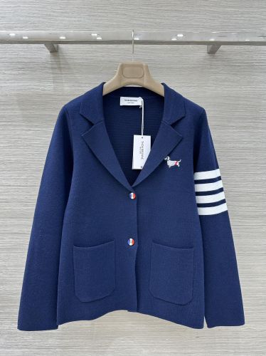 上品 カジュアル ニットテーラードジャケット トムブラウン ジャケット コピー ネイビー