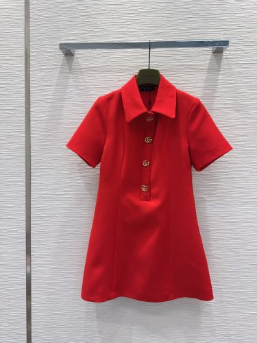 上品 ダブルG ボタン付き 半袖 ミニドレス グッチ ワンピース コピー レッド