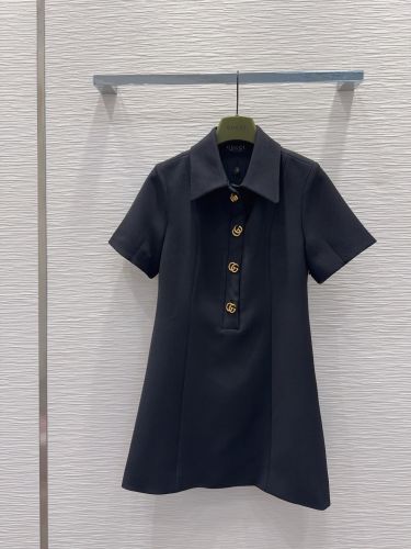 上品 ダブルG ボタン付き 半袖 ミニドレス グッチ ワンピース コピー ブラック