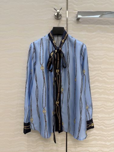 プリント ボウタイ シルクシャツ グッチ シャツ 偽物 レディース トップス