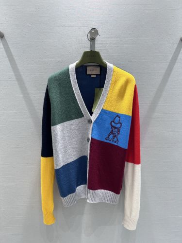 カラーブロックウール＆カシミヤ カーディガン グッチ ニット 偽物 Vネック