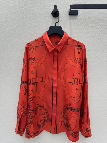 エレガント 上品 プリント シルクシャツ エルメス シャツ スーパーコピー レッド