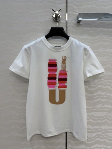 プリント入り コットン 半袖Tシャツ エルメス Tシャツ スーパーコピー ホワイト