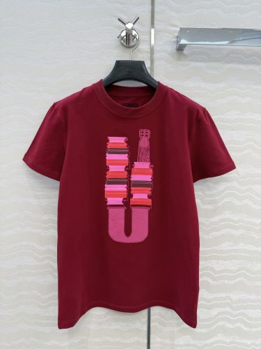 プリント入り コットン 半袖Tシャツ エルメス Tシャツ スーパーコピー レッド