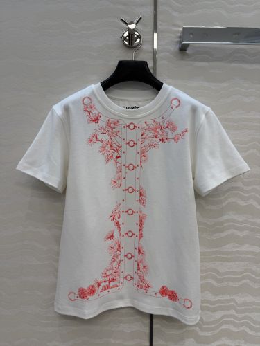 マキシプリント コットン 半袖Tシャツ エルメス Tシャツ スーパーコピー ホワイト
