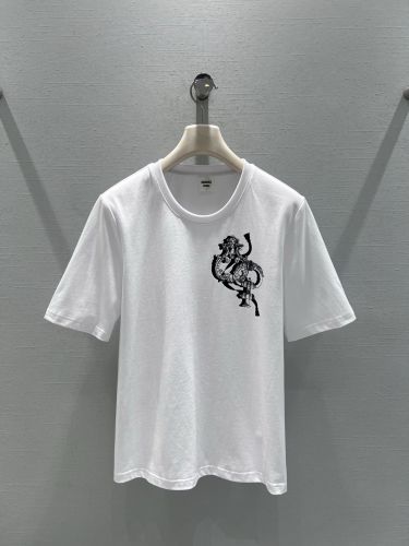 コットン プリント 半袖Tシャツ エルメス Tシャツ コピー クルーネック ホワイト
