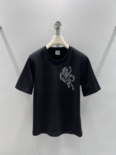 コットン プリント 半袖Tシャツ エルメス Tシャツ コピー クルーネック ブラック
