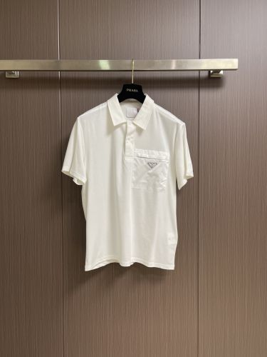 異素材ディテール 半袖 ポロシャツ プラダ Tシャツ 偽物 ホワイト