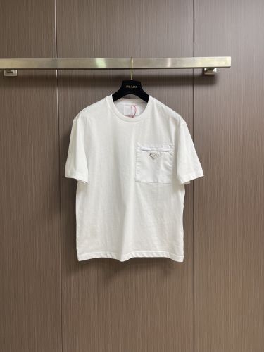 カジュアル 上品 プラダ Tシャツ 偽物 異素材ディテール 半袖Tシャツ ホワイト