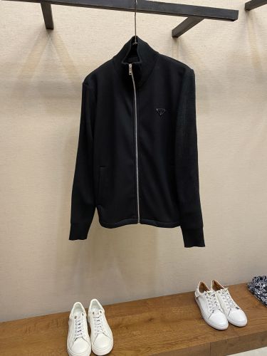 ニット切り替え ジップアップ ブルゾン プラダ ジャケット 偽物 ブラック