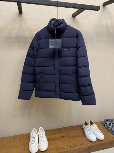 定番 洗練された スタンドカラー ブルゾン プラダ ダウンジャケット 偽物 ブルー