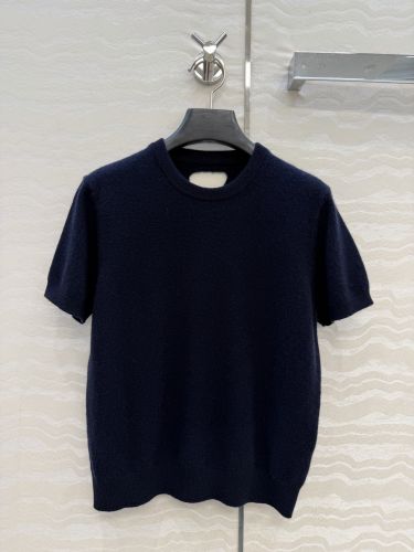 シンプル 洗練された カシミヤ 半袖ニット プラダ セーター 偽物 ネイビー